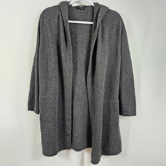 Weekend MaxMara Longline Wool Blend Hooded Cardigan in Charcoal - Size S - Picture 2 of 11
